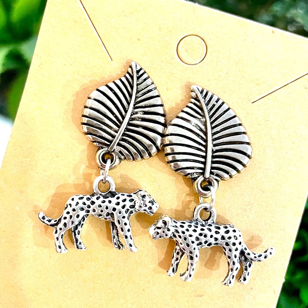 Silver Leaf Cheetah Earrings